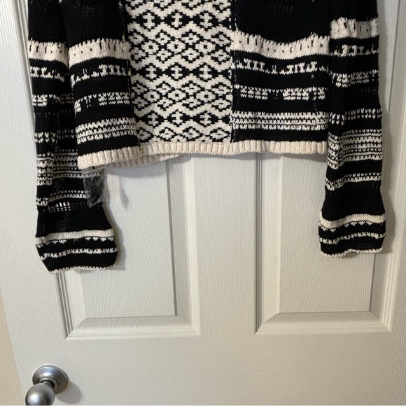 Free People Knit Cardigan V Neck Double Button Sweater, Black/White Size L - Picture 8 of 16